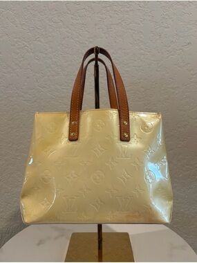 Louis Vuitton Cream Vernis Patent Tote with Brown Handles